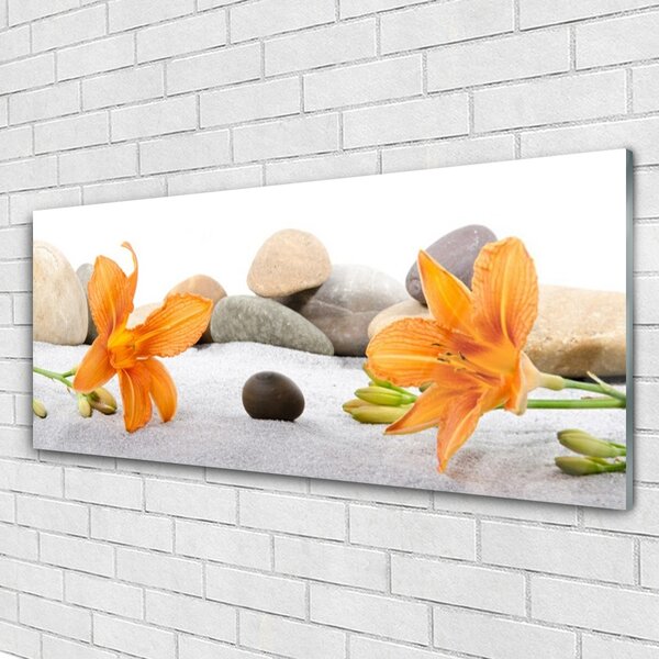 Tablou pe sticla Pietrele florale flori gri galben