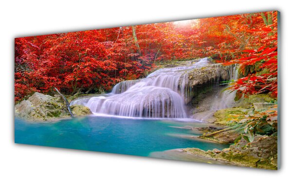 Tablouri acrilice Cascada Lake Forest Natura Alb Albastru Portocaliu