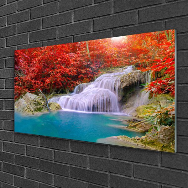 Tablouri acrilice Cascada Lake Forest Natura Alb Albastru Portocaliu