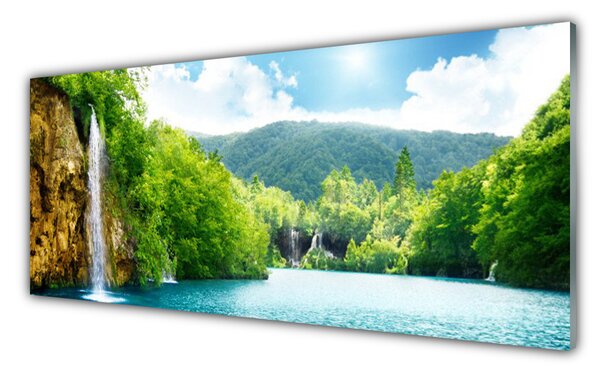 Panou sticla bucatarie Mountain Lake Forest Peisaj Maro Verde Albastru