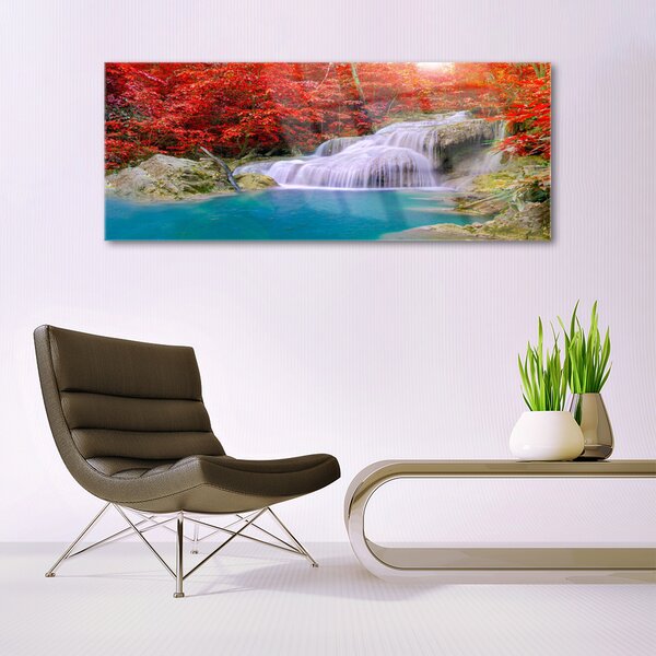 Tablouri acrilice Cascada Lake Forest Natura Alb Albastru Portocaliu