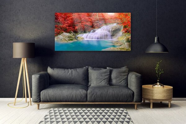Tablouri acrilice Cascada Lake Forest Natura Alb Albastru Portocaliu