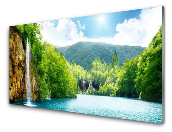 Panou sticla bucatarie Mountain Lake Forest Peisaj Maro Verde Albastru