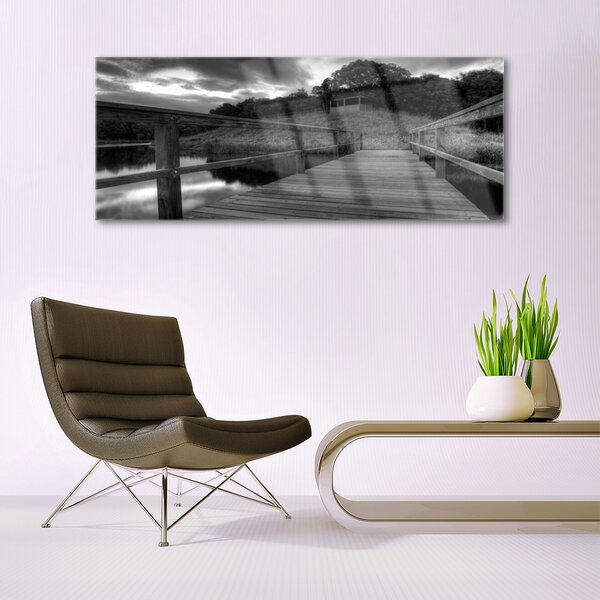 Tablou pe sticla Podul Lacul Arhitectura Gray