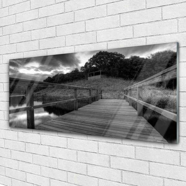 Tablou pe sticla Podul Lacul Arhitectura Gray