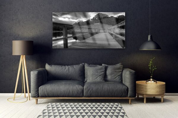 Tablou pe sticla Podul Lacul Arhitectura Gray