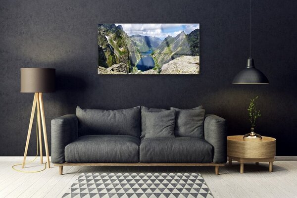 Tablouri acrilice Mountain Lake Peisaj Gri Verde Albastru