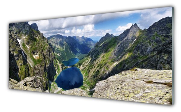 Tablouri acrilice Mountain Lake Peisaj Gri Verde Albastru