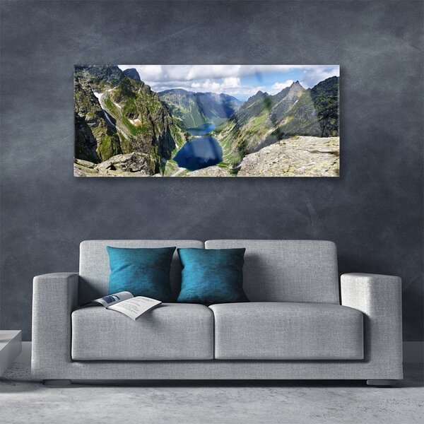 Tablouri acrilice Mountain Lake Peisaj Gri Verde Albastru