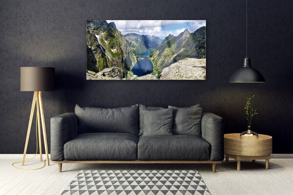 Tablouri acrilice Mountain Lake Peisaj Gri Verde Albastru