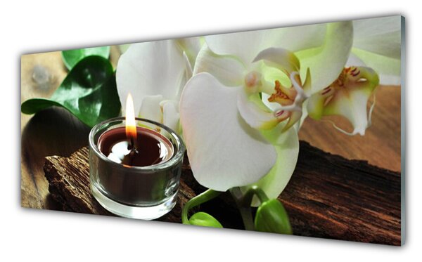 Tablou pe sticla Flower Lumânare Floral Alb Negru