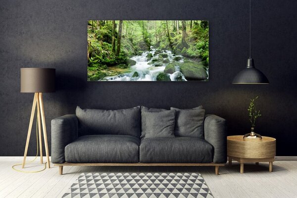 Tablou pe sticla Lake Forest Stones Natura Brun Verde Alb
