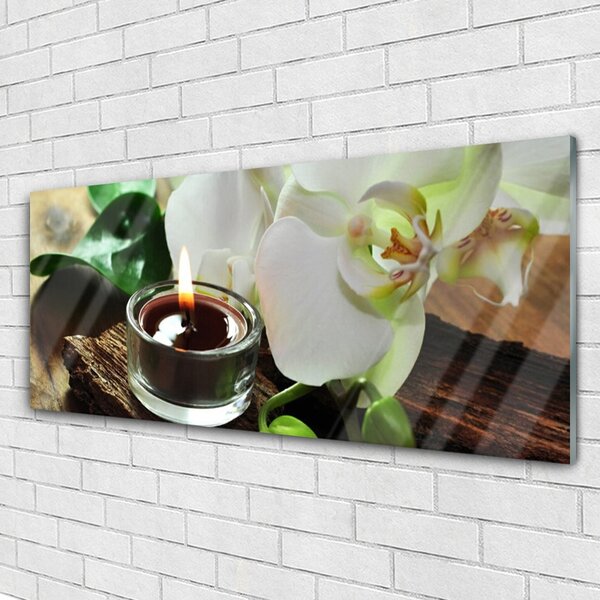 Tablou pe sticla Flower Lumânare Floral Alb Negru