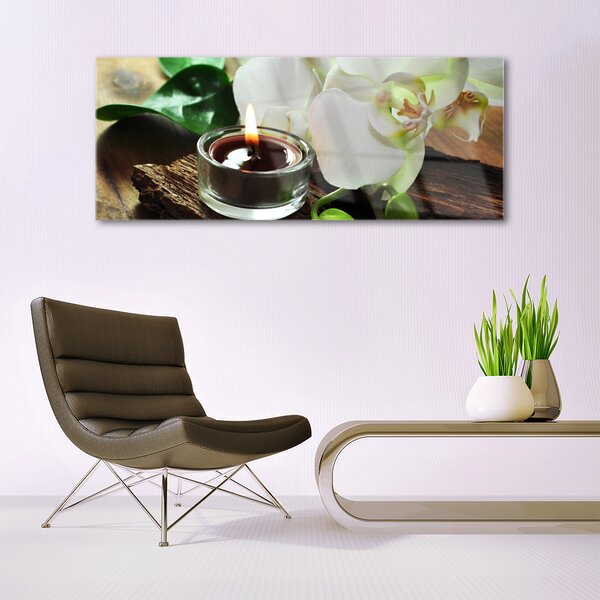 Tablou pe sticla Flower Lumânare Floral Alb Negru