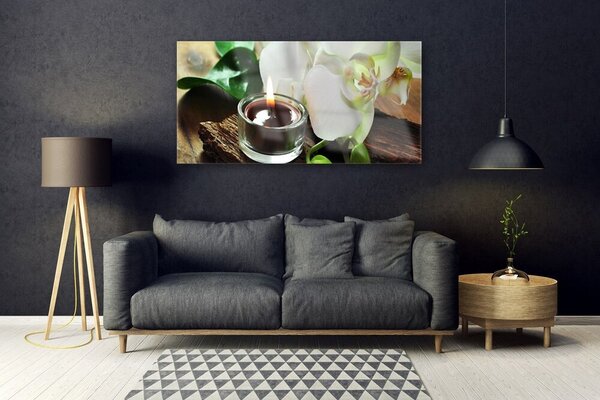 Tablou pe sticla Flower Lumânare Floral Alb Negru