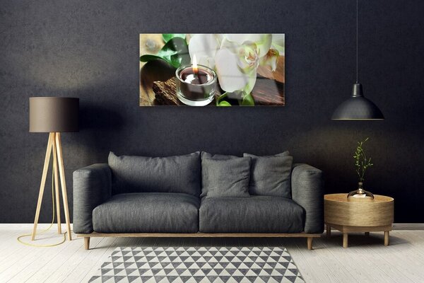 Tablou pe sticla Flower Lumânare Floral Alb Negru