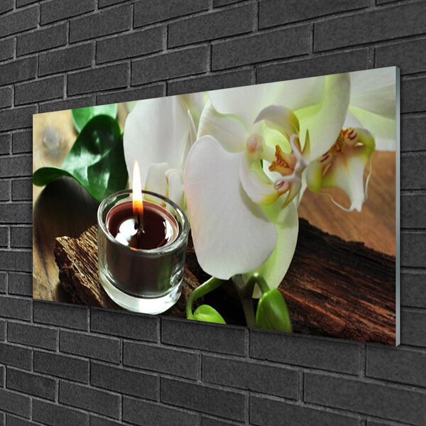 Tablou pe sticla Flower Lumânare Floral Alb Negru
