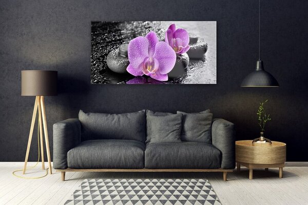 Tablou pe sticla Floare pietre Floral Roz Negru Gri