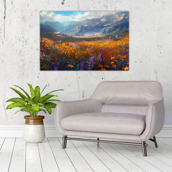 Tablou - Peisaj montan pictat II. (90x60 cm)