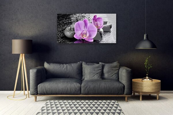 Tablou pe sticla Floare pietre Floral Roz Negru Gri