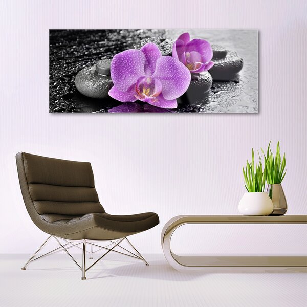 Tablou pe sticla Floare pietre Floral Roz Negru Gri