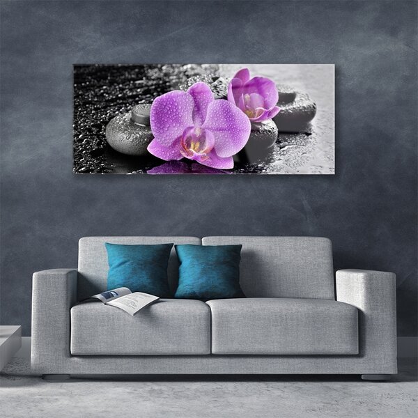 Tablou pe sticla Floare pietre Floral Roz Negru Gri