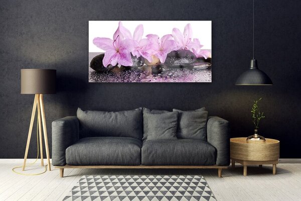 Tablou pe sticla Pietrele florale flori roz negru