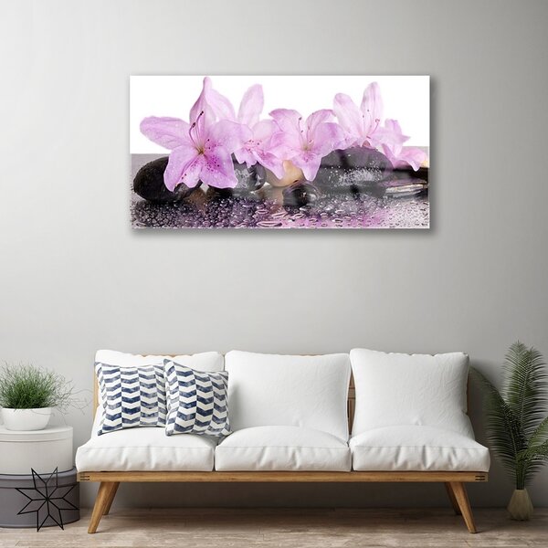 Tablou pe sticla Pietrele florale flori roz negru