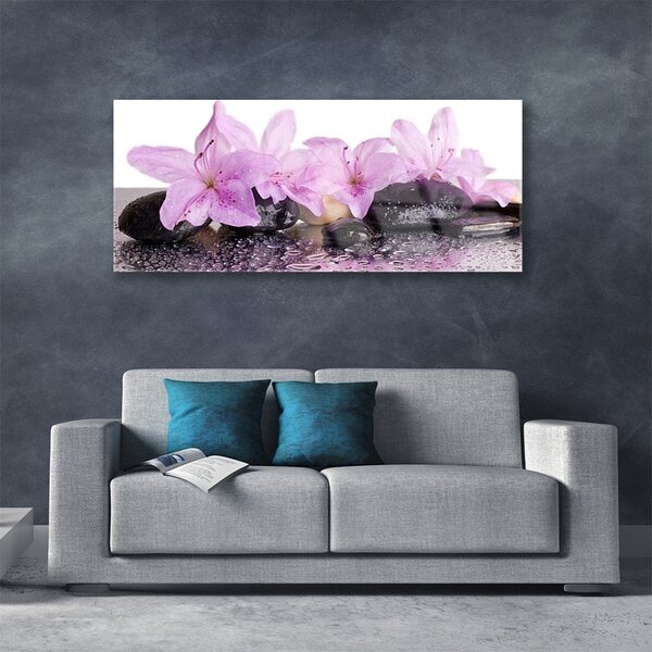 Tablou pe sticla Pietrele florale flori roz negru