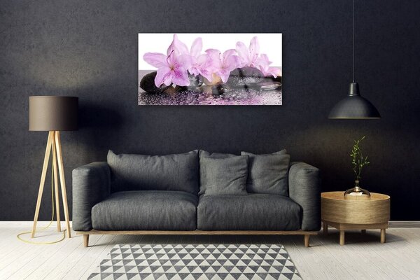 Tablou pe sticla Pietrele florale flori roz negru
