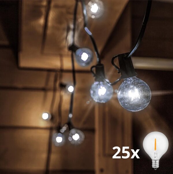 Lanț LED decorativ de exterior GHIRLANDĂ 25xE12 20m IP44 alb rece Brilagi
