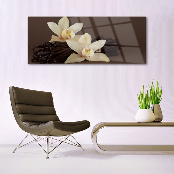 Tablou pe sticla Vanilie Floral Brown Galben