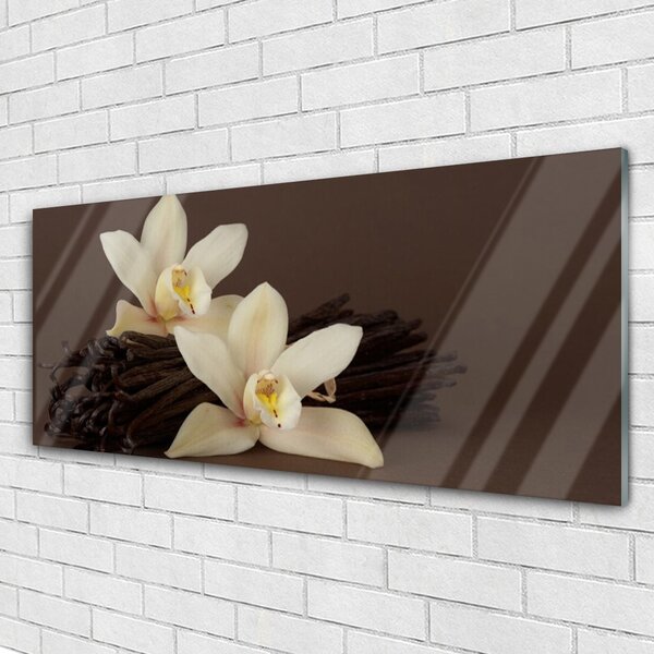 Tablou pe sticla Vanilie Floral Brown Galben
