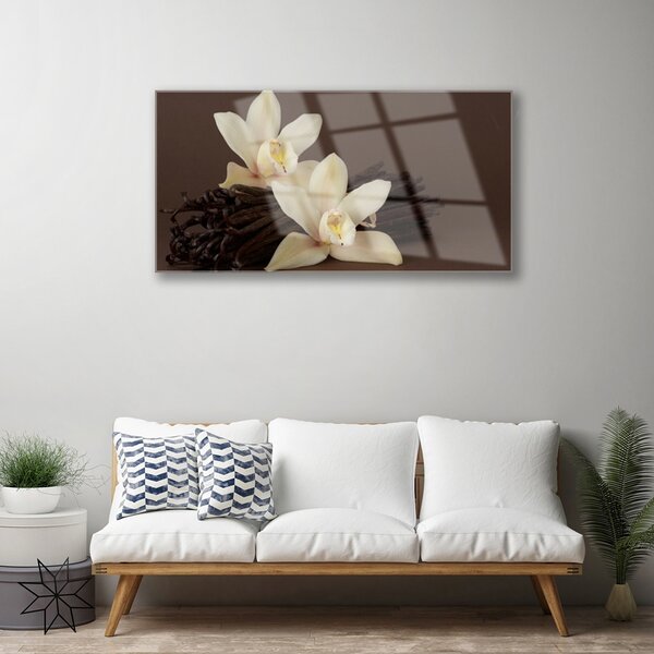 Tablou pe sticla Vanilie Floral Brown Galben