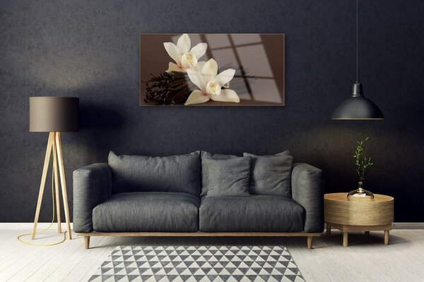 Tablou pe sticla Vanilie Floral Brown Galben