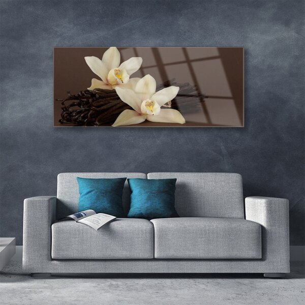 Tablou pe sticla Vanilie Floral Brown Galben