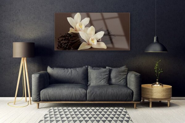 Tablou pe sticla Vanilie Floral Brown Galben
