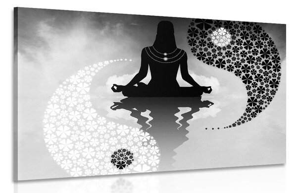 Tablou yin și yang yoga în design alb-negru