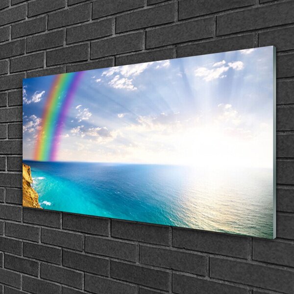 Tablou pe sticla Rainbow Sun Sea Peisaj Multi