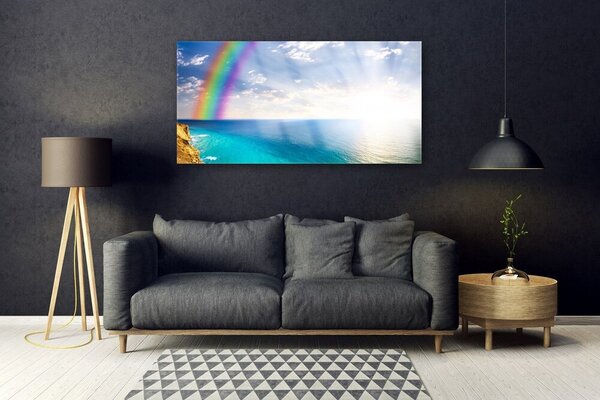 Tablou pe sticla Rainbow Sun Sea Peisaj Multi