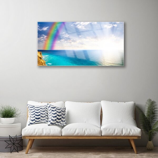 Tablou pe sticla Rainbow Sun Sea Peisaj Multi