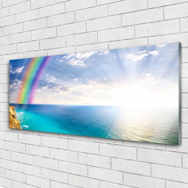 Tablou pe sticla Rainbow Sun Sea Peisaj Multi