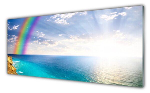 Tablou pe sticla Rainbow Sun Sea Peisaj Multi