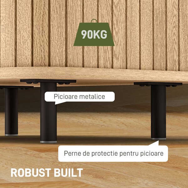 HOMCOM Set 2 Noptiere în stil Nordic cu Raft pe 2 Niveluri și Ușă Culisantă pentru Dormitor, 48x40x48 cm, Lemn Natural | Aosom Romania