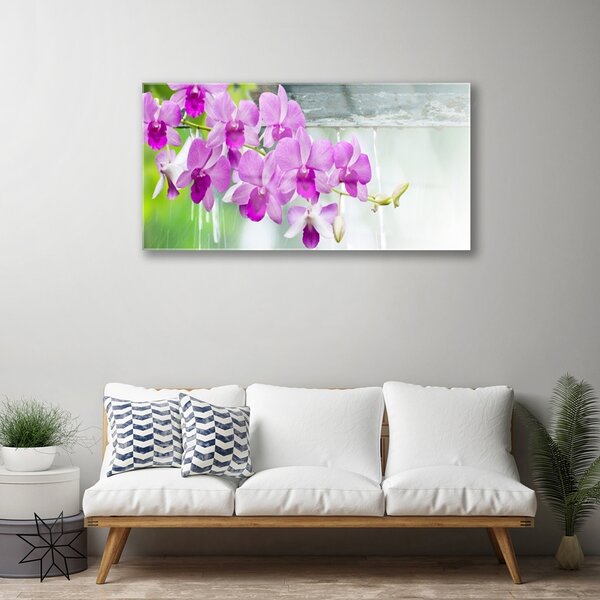 Tablou pe sticla Flori roz Floral