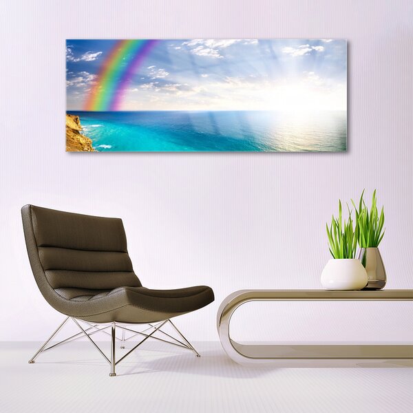 Tablou pe sticla Rainbow Sun Sea Peisaj Multi