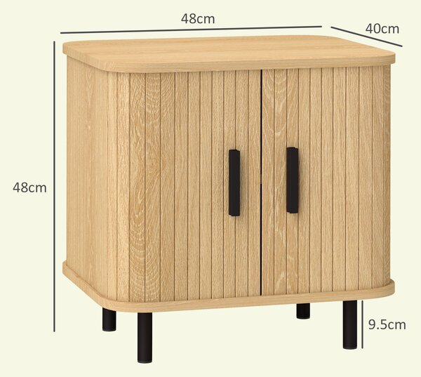 HOMCOM Set 2 Noptiere în stil Nordic cu Raft pe 2 Niveluri și Ușă Culisantă pentru Dormitor, 48x40x48 cm, Lemn Natural | Aosom Romania