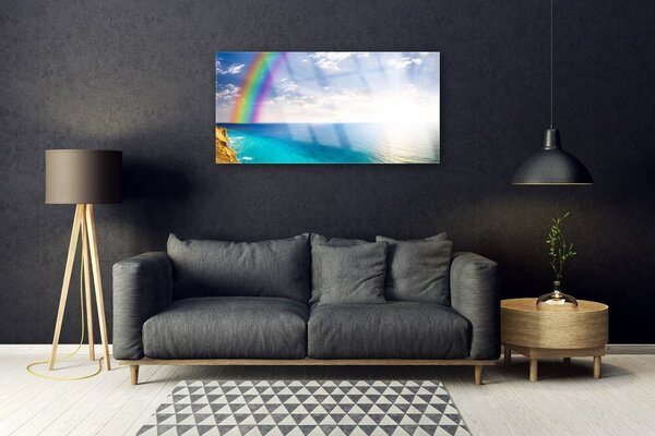 Tablou pe sticla Rainbow Sun Sea Peisaj Multi