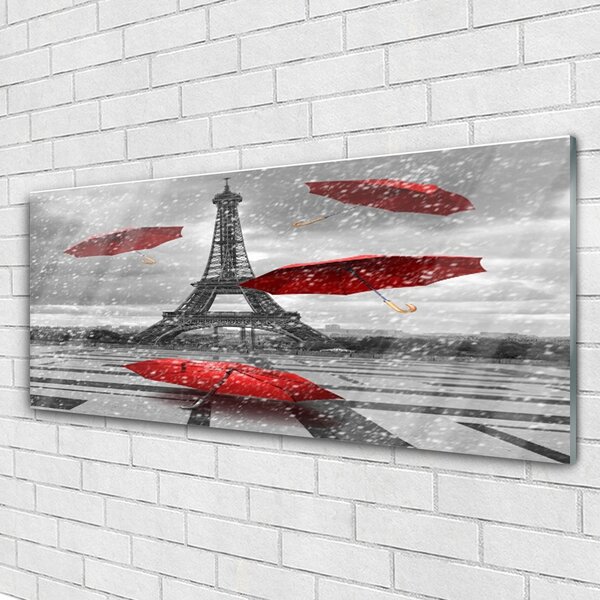 Tablouri acrilice Turnul Eiffel Umbrela Arhitectura Gri Roșu