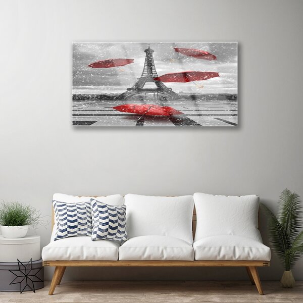 Tablouri acrilice Turnul Eiffel Umbrela Arhitectura Gri Roșu
